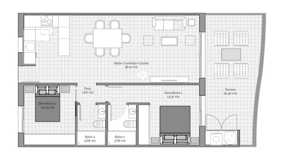 Apartment floor plan, 2 bedrooms in MARQUES GOLF RESORT No. 3 (2D)
